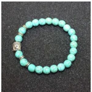 Silver Buddha 7" Natural Turquoise Meditation Bead Meditation Stretch Bracelet